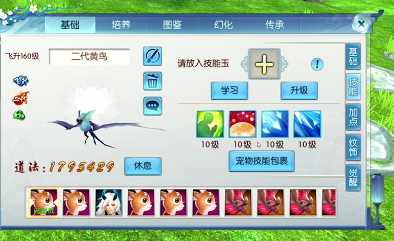 诛仙手游宠物技能用什么顶